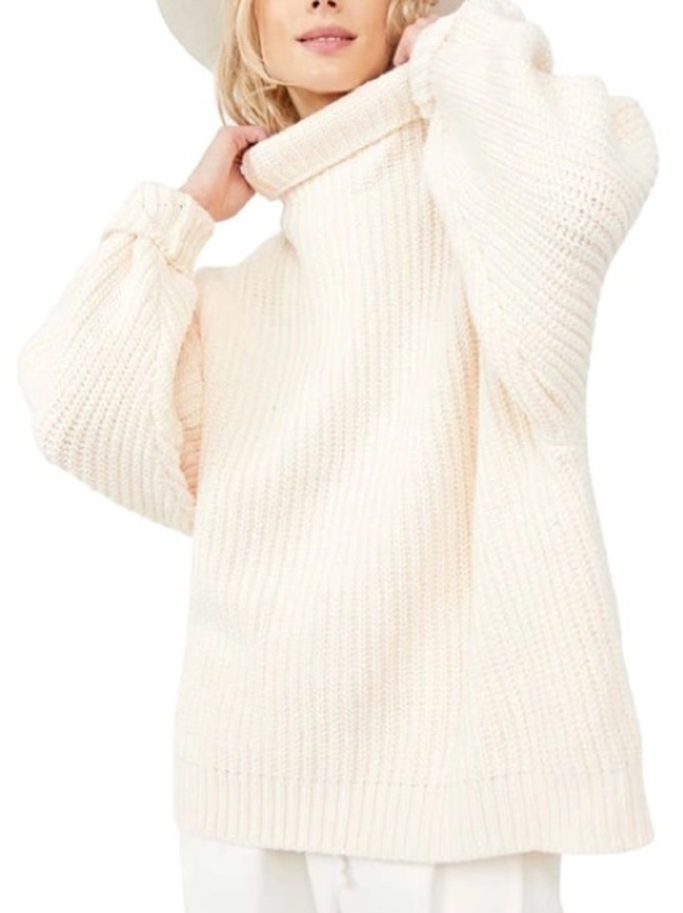 Free People Swim Too Deep Turtleneck Sweater in Powder Puff Size Medium